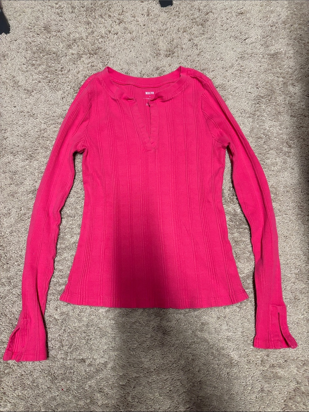 Maeve Hot Pink Ribbed Long-Sleeve Top
